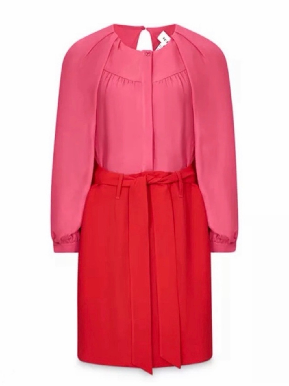 Reiss Two-Tone Pink and Red Long-Sleeve Belted Dress